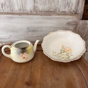 Floral Teapot and Bowl Set